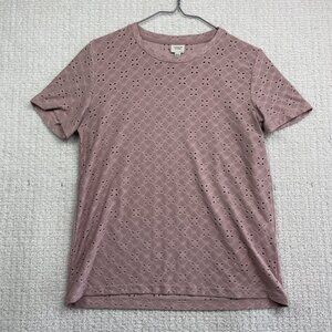 Jacqueline de Yong Womens T-Shirt Size Small Dusty Rose Eyelet Embroidery AOP